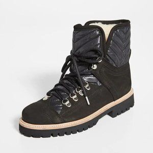 $450 GANNI Suede Quilted-canvas Ankle Boots COMBAT SHERPA COZY Black 38 (ME19)